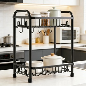 Space Saving Black Metal 2 Layer <b>Storage</b> <b>Rack</b> Suitable For Spices Oils Condiments And <b>Kitchen</b> Essentials Handcrafted From India - Product Image 4