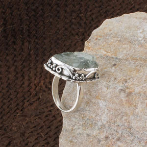 Anillo de Plata de Ley 925 Hecho a Mano con Aguamarina Punteada, Diseño Vintage Granulado, Anillo de Piedra Preciosa Natural, Joyería de Plata al por Mayor - Product Image 3