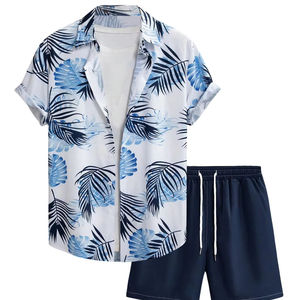 Ensemble d'été pour homme, chemise à manches courtes imprimée et short de plage assorti, tenue décontractée colorée pour les vacances, ensemble deux pièces pour homme - Product Image 1