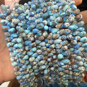 Perles de turquoise Golden Hill de qualité AAA, forme goutte, 6x8-7x9 mm, turquoise naturelle du Kazakhstan, perles de guérison, brin de 8 pouces pour la création de bijoux - Product Image 3