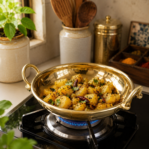 Hammered Brass Fry <b>Pan</b> with Handle | Premium Brass <b>Skillet</b> for Cooking | Traditional Indian Frying <b>Pan</b> | Heavy Duty Kitchen Cook - Product Image 3
