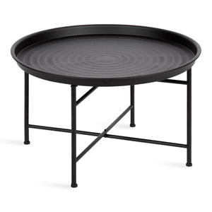 Table basse ronde en métal noir moderne avec plateau et motif géométrique, décoration artistique moderne, design parisien haut de gamme - Product Image 1