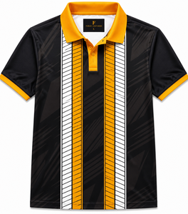 FURAT LEATHERS Men's Short Sleeve <b>Polo</b> <b>Shirt</b> Geometric Print <b>Navy</b> Orange Knitted Quick Dry Sporty Style - Product Image 4