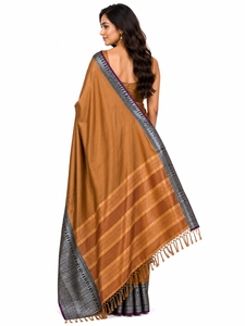 Sari de Seda Marrón con Borde Gris y Ribete Morado, Traje Tradicional de Boda para Mujer, Largo hasta el Suelo, Sin Arrugas, Corte Regular, Para Todas las Temporadas - Product Image 2