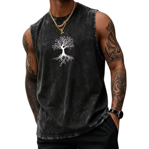 Camiseta sin mangas de algodón para hombre, informal, con cuello redondo, transpirable, para verano - Product Image 1