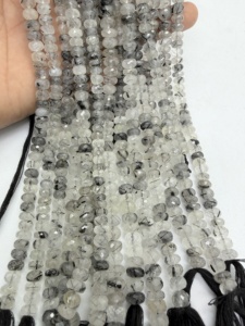Perles Rondelles Facettées en Quartz Rutile Noir Naturel, Fil de 16 Pouces, Fournitures de Fabrication de Bijoux en Pierres Précieuses, Vente en Gros - Product Image 2