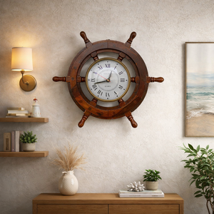 Reloj de Pared con Forma de Timón de Barco Náutico de Madera de Palisandro Indio, Diseño Marino |   Pieza Decorativa Vintage para Oficina en Casa con Estilo Costero - Product Image 4