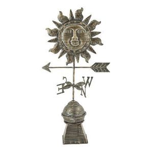 Ornement de vanne météo antique en métal avec motif soleil, finition brossée, décoration de jardin extérieur, installation autoportante - Product Image 1