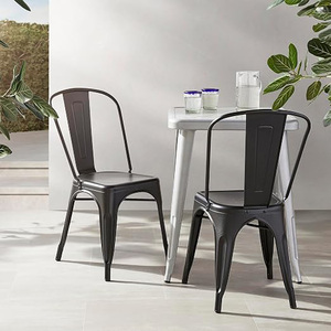 Chaises de salle à manger en métal, intérieur/extérieur, empilables, chaise Tolix noir mat - Product Image 3