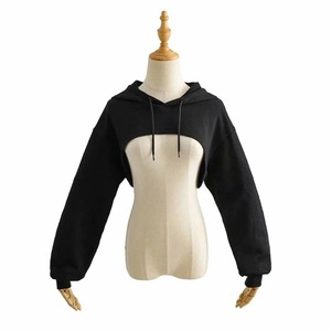 Sudadera Corta Blanca para Mujer, de Manga Larga, Tejida en Poliéster, Informal, con Orejas de Gato, Diseño Asimétrico, Color Sólido, para Otoño - Product Image 2