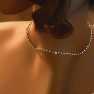 Gold Plated Rhinestone Body Chain Necklace with Pearl and Crystal for Party - Product Image 3