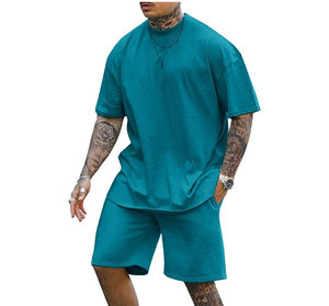 Ensemble T-shirt et short pour homme Micah Corporation, couleur unie, col rond, décontracté, respirant, tricoté, tenue d'été, bleu sarcelle, 100% coton, tendance - Product Image 5