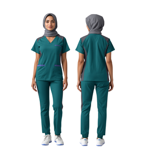 Combinaison médicale pour femmes, gris turquoise, avec panneaux contrastés, uniforme professionnel pour le personnel de santé - Product Image 2