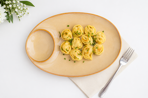 Cream <b>Ceramic</b> Serving <b>Plate</b> with Sauce Compartment Modern Oval Snack <b>Plate</b> with Dip Bowl Beige Oval <b>Ceramic</b> Appetizer <b>Plate</b> - Product Image 3