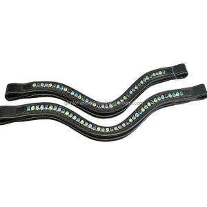 Banda de cuero para la frente de caballo con incrustaciones de canal vacío, cristales de marca multicolor, diamante, banda para la frente - Product Image 2
