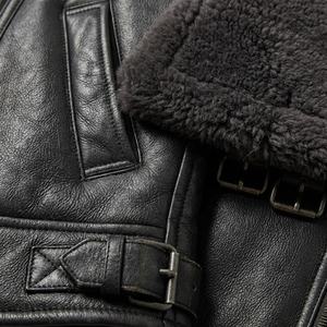 Chaqueta Bomber Negra de Piel de Oveja |   Chaqueta de Cuero Estilo Aviador para Invierno |   Fabricante de Marca Privada OEM Personalizado - Product Image 4