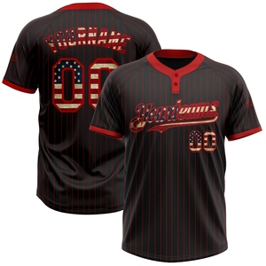 เสื้อซอฟต์บอลแบบยูนิเซ็กซ์สองกระดุมลายธงชาติอเมริกาแบบวินเทจสีดำแดงลายเส้น ผลิตโดย OMMIZ INDUSTRY ขายส่งโดยตรง - Product Image 1
