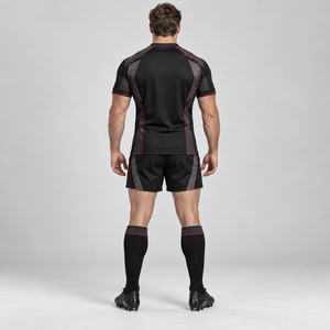 Ensemble de maillot et short de rugby personnalisés, tissu polyester respirant, léger, coupe confortable, évacuation de l'humidité, séchage rapide - Product Image 2