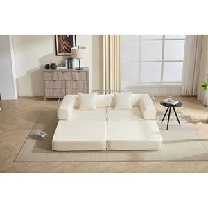 Divano Letto Modulare Convertibile in Corduroy da 78 Pollici con 2 Cuscini, Estensibile e Salvaspazio, Divano da Terra Compresso per Soggiorno - Product Image 3