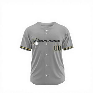 Camiseta de Béisbol Personalizada con Sublimación, Poliéster, Cuello Blanco y Azul, Números en Degradado Rojo, Manga Corta, Cierre de Botones - Product Image 1