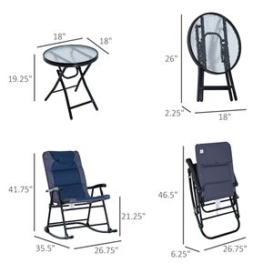 Set Bistrot a Dondolo Blu in 3 Pezzi con Sedie da Patio e Tavolino in Vetro per Intrattenimento all'Aperto - Product Image 3