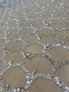 ผ้าลูกไม้ประดับลูกปัดลูกปัดผ้าตาข่ายปักด้วยมือหนาสำหรับชุดแต่งงานสุดหรูและชุดราตรี - Product Image 5