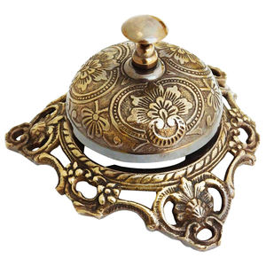 Cloche de table en laiton gaufré, décorative pour bureau et hôtel, objet de collection, en laiton massif, style floral, cloche de service de bureau - Product Image 2