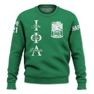 Suéter de punto tipo chaqueta universitaria verde Iota Phi Lambda personalizado con el escudo y la insignia del capítulo para miembros de la hermandad Iota Phi Lambda. - Product Image 5