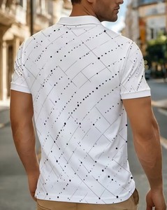 Men's <b>White</b> Polyester/Cotton for Shirt Dot Design Breathable Short Sleeve Lightweight Sturdy for Everyday Use Office Dining - Product Image 3