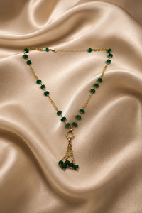 Custom Rhodium Plated Necklace Green Emerald Faceted Bead Station <b>Chain</b> Tassel Drop Lariat Fine Heritage Women Gift Jewelry - Product Image 3