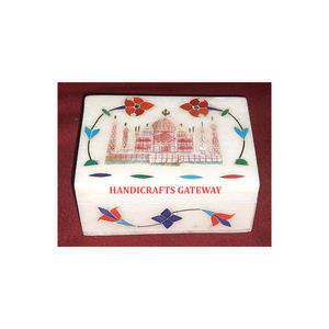 Beautiful Handmade Unique Blue Design Attractive White Marble Inlay Jewelry <b>Box</b> Rectangular Shape For <b>Storage</b> And Gift Purpose - Product Image 6