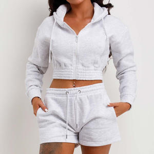 Conjunto de Sudadera con Capucha y Pantalones Cortos para Mujer al por Mayor, Impresión de Logotipo Personalizado, Marca Privada, Ropa de Salón de Moda, Proveedor OEM ODM - Product Image 4