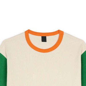 เสื้อยืดคอกลมแขนสั้นผู้ชาย สีเขียวส้ม ตัดต่อสี ทรงหลวม สไตล์ลำลอง แต่งขอบตัดกัน ดีไซน์เรียบง่าย ผ้าฝ้าย 100% - Product Image 6