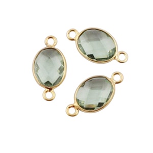 925 Sterling Silver Green Amethyst Gold Vermeil 8x10mm Faceted Oval Shape Bezel Setting Jewelry Making Double Bail Connectors - Product Image 1