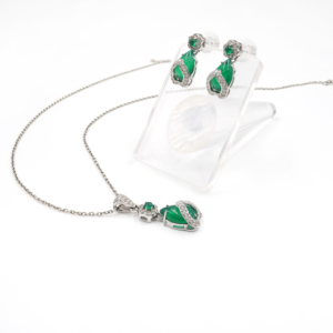 925 Sterling Silver Natural Green <b>Onyx</b> Classic Wedding Party Gift Pendant and <b>Earring</b> Set Rhodium Plated Fine Jewelry - Product Image 1
