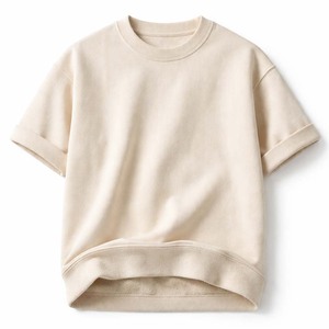 เสื้อยืดคอกลมแขนสั้นผ้าฝ้ายถักเนื้อหนาสำหรับผู้ชาย สีเบจ สไตล์ลำลอง สปอร์ต ทรงโอเวอร์ไซส์ พรีเมียม - Product Image 4