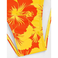 Set Bikini Wanita Hibiscus Kuning Neon Baju Renang Oranye Cerah Dua Potong Pakaian Mandi Seksi Berbantalan Pakaian Pantai Bermotif Bunga