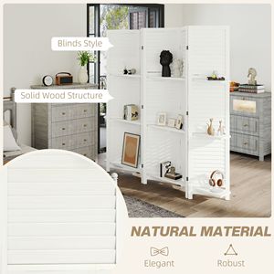 Divisorio per Stanza in Legno Bianco a 5 Pannelli, Alto 170 cm, con 3 Ripiani e Contenitore Pieghevole per Camera da Letto - Product Image 6