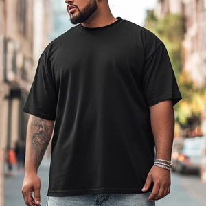 T-shirts pour hommes en coton 100% à col rond, couleur unie, grande taille, design tendance, confortables, à manches courtes, style streetwear noir - Product Image 1