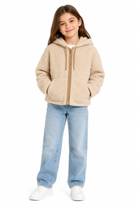 Veste à capuche zippée en polaire Teddy pour filles, sweat-shirt doux en sherpa, chaud, en polyester, confortable, en peluche, vêtement d'extérieur décontracté - Product Image 5