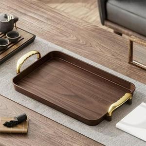 Plateau en bois décoratif de forme ovale, respectueux de l'environnement, avec poignées gravées de luxe, produits artisanaux, fournitures hôtelières - Product Image 3