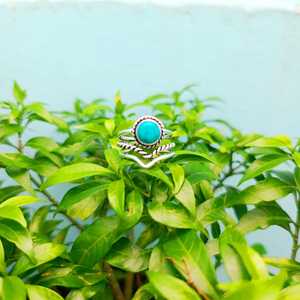 Anillo Art Deco de Plata de Ley con Turquesa Azul Natural, Hecho a Mano, para Compromiso, Boda, Fiesta, Joyería con Piedra de Nacimiento para Mujer, Regalo Elegante - Product Image 1