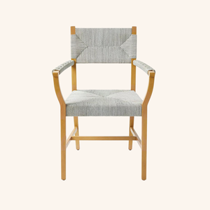 Chaise de salle à manger minimaliste moderne avec accoudoirs, structure en bois massif, revêtement écologique et durable (lin) pour maisons, appartements et restaurants - Product Image 2