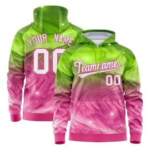 Custom Unisex <b>Pink</b> Green Gradient <b>Hoodie</b> Sublimated Polyester Fleece Team Name Number Breathable Regular Fit OEM ODM - Product Image 1