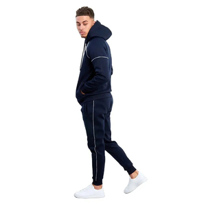 Chándal Azul Marino con Capucha para Hombre, Manga Larga, Color Sólido, Cierre con Cordón, Ropa Casual, Bolsillos Laterales, Transpirable, 100% Algodón - Product Image 2