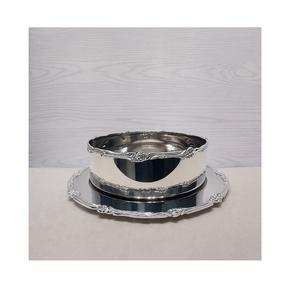 Bol et plateau de service en acier inoxydable couleur argent, forme ronde, pour aliments, en-cas et chocolat, avec assiette. - Product Image 1