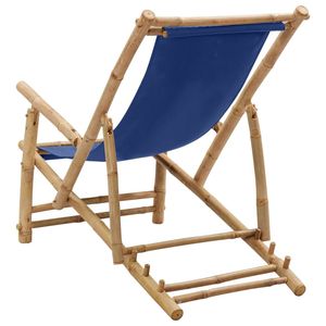 Chaise longue en bambou et toile bleu marine pour le jardin - Product Image 5