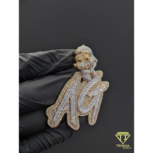 Moissanite Diamond <b>Custom</b> AG <b>Name</b> Pendant Cartoon Iced Out Hip Hop <b>Necklace</b> Bling Jewelry Gift - Product Image 6