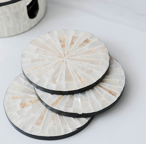 Elegant Mother of Pearl Inlay <b>Coaster</b> Round Mother Of Pearl Inlay <b>Coaster</b> <b>Set</b> 6 Pcs Glam Design Non Slip - Product Image 5