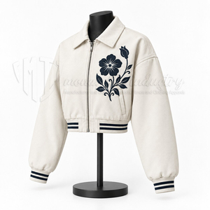 Wholesale <b>Women</b> Cropped Bomber <b>Jacket</b> <b>White</b> Varsity <b>Jacket</b> Custom Streetwear 100% Wool Eco-Friendly Breathable - Product Image 3